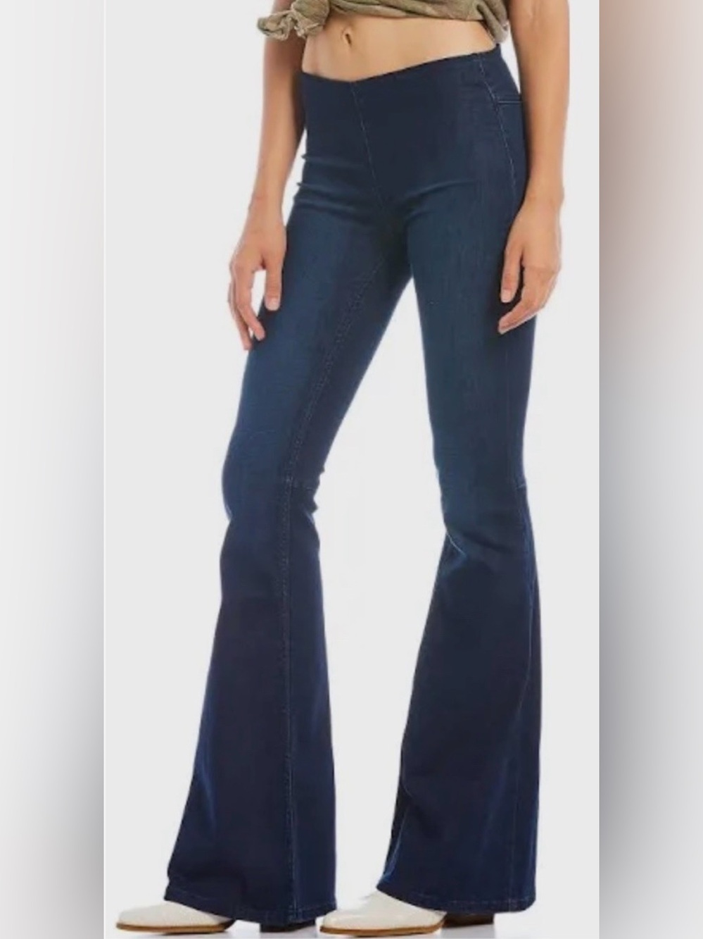 Free People We The Free Penny Pull On Flare Jeans Size 29 Dark Blue Denim Boho